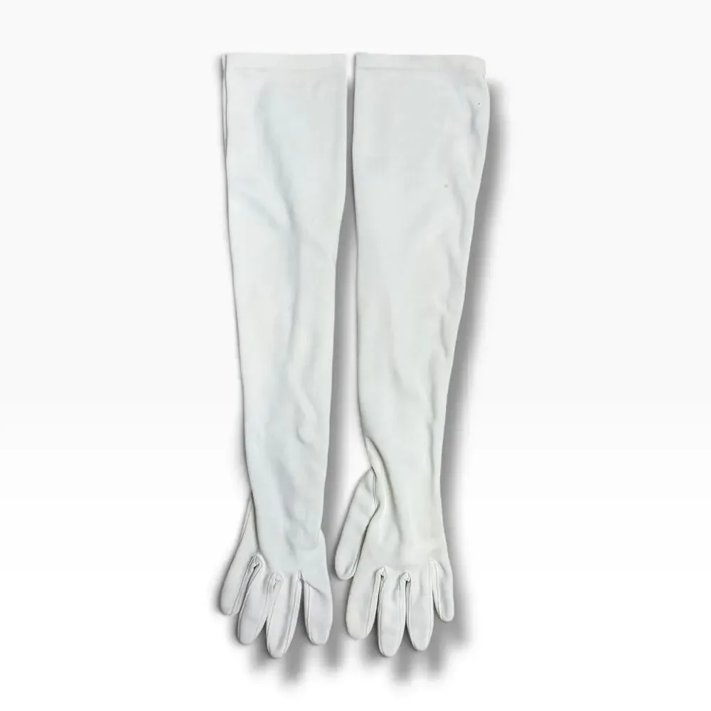 Vintage Opera Gloves White Nylon Size 8 Faux Pearl Buttons Long Made Philippines
